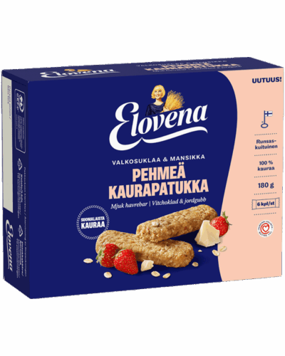 Elovena Pehmeä kaurapatukka valkosuklaa & mansikka