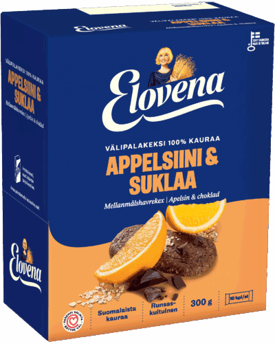 Elovena Välipalakeksi 100 % Kauraa Appelsiini-suklaa