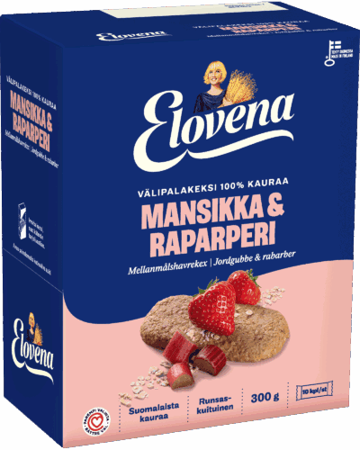 Elovena Välipalakeksi 100 % Kauraa Mansikka-raparperi