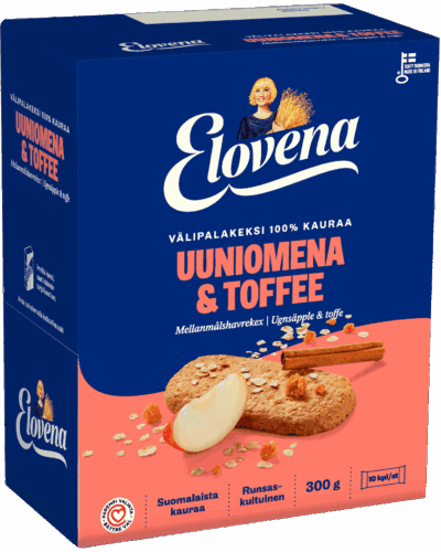 Elovena Välipalakeksi 100% kauraa Uuniomena-toffee