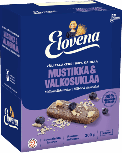 Elovena Välipalakeksi 100% Kauraa Mustikka-valkosuklaa